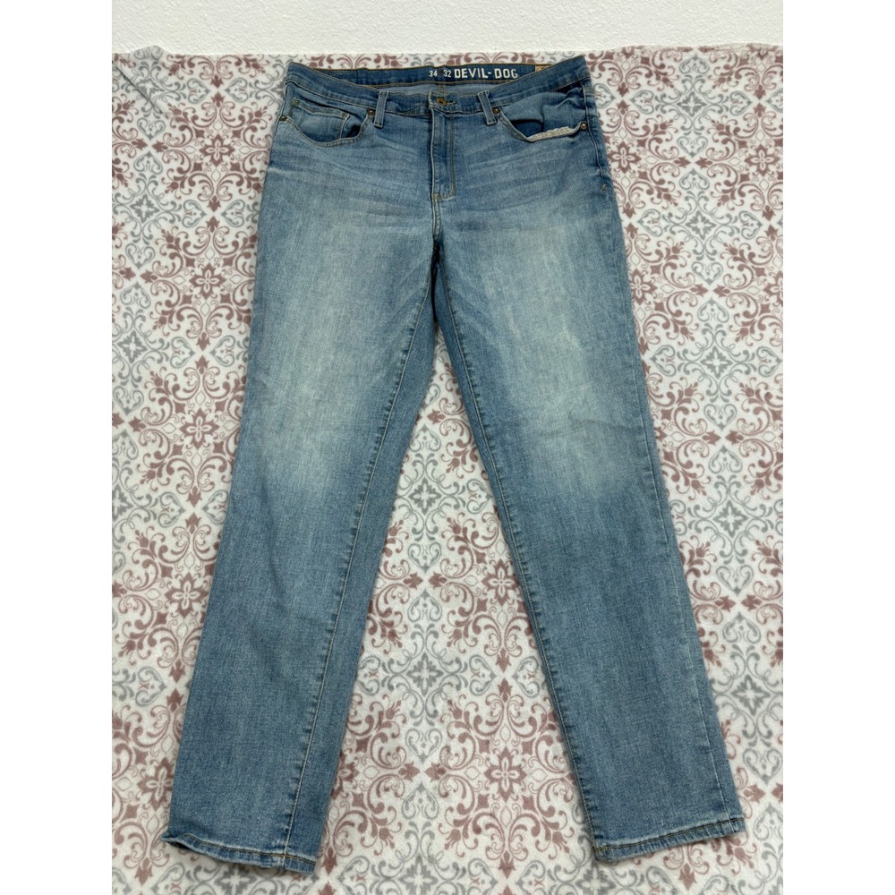 Devil-Dog Dungarees Mens 34x32 Tapered Jeans Light Wash Denim Blue Sanforized